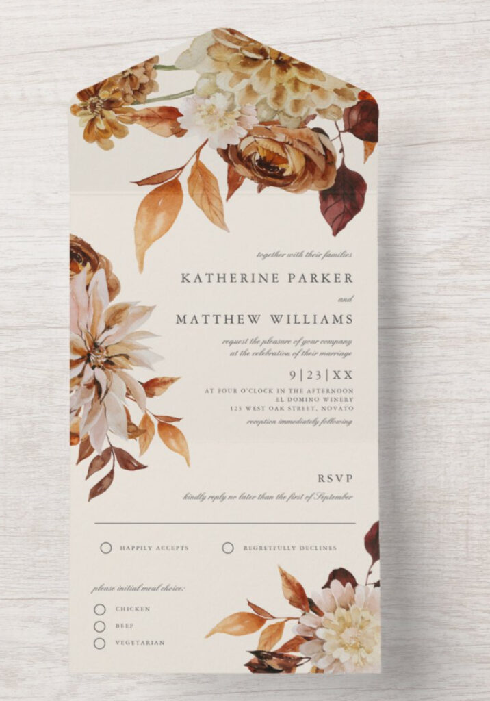 Autumn Watercolor Floral Wedding Invitation.