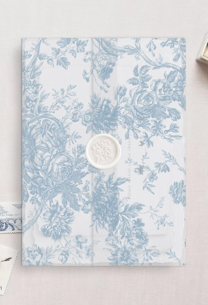 Dusty Blue Vintage Floral Vellum Wrap.