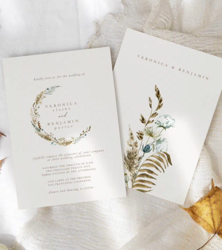 Floral Wreath Minimalist Wedding Invitation.