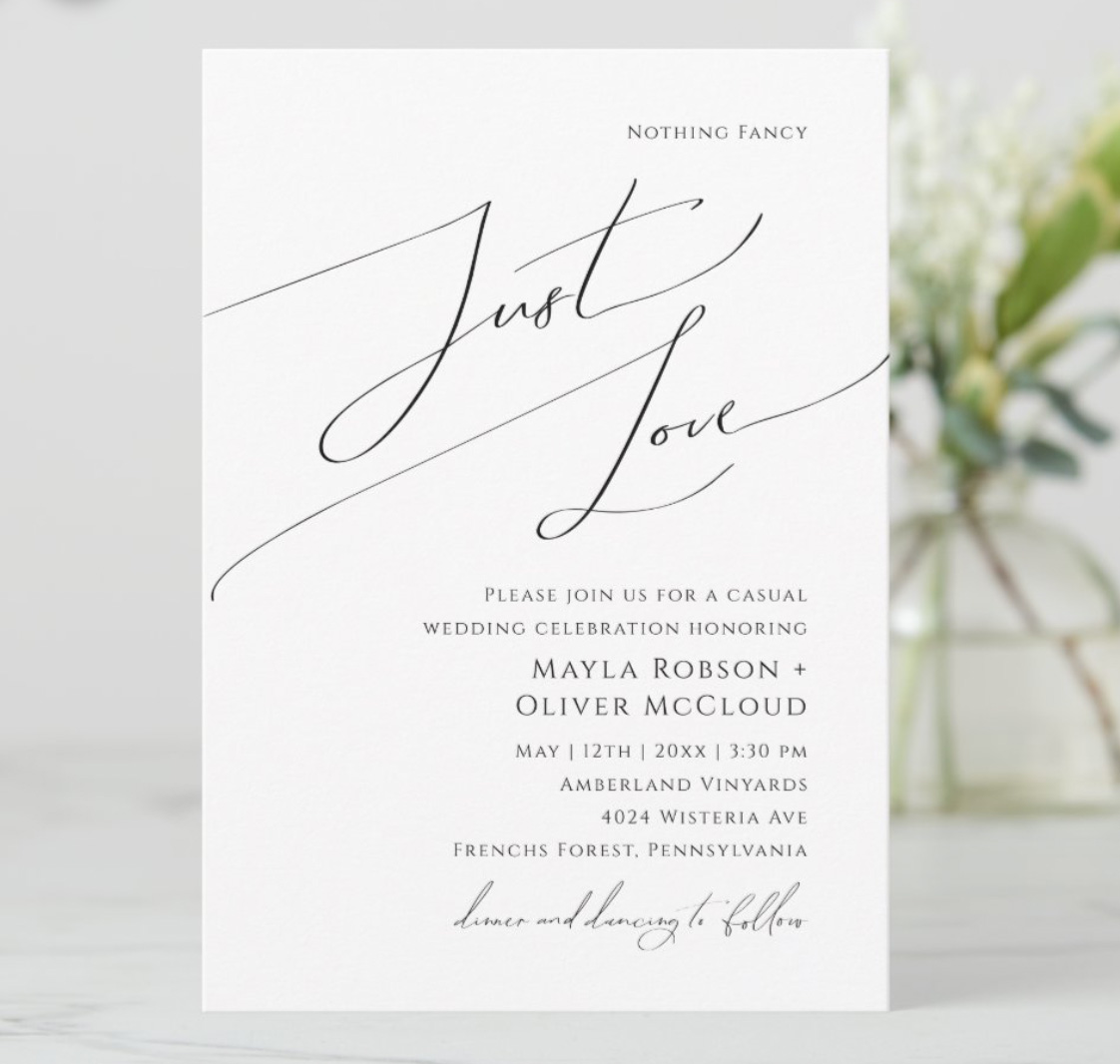 Wedding invitation printed on Common White Paper.