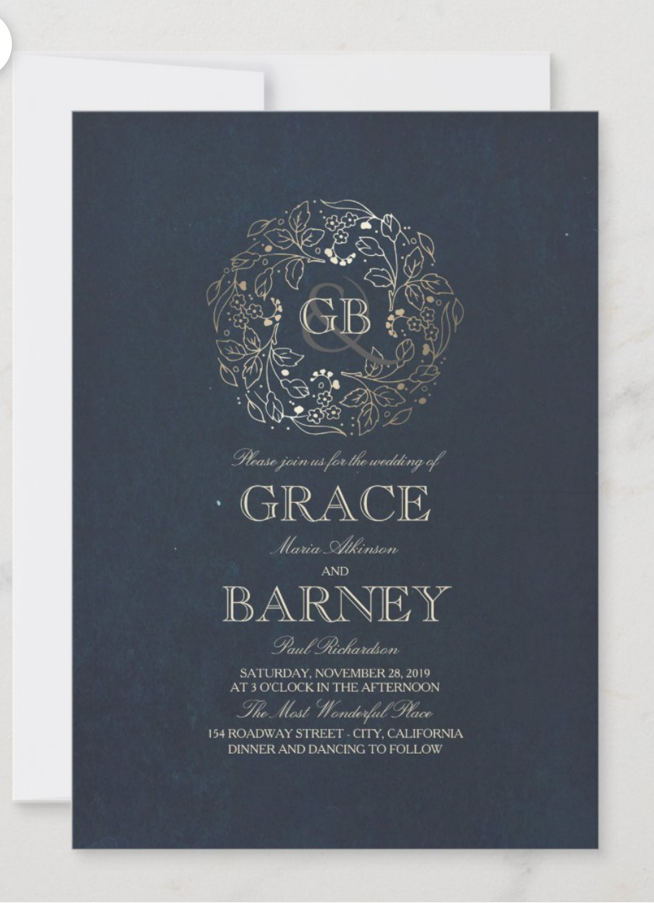 Floral Monogram Wedding Invitation.