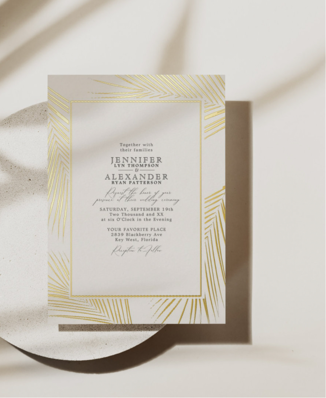 Gold Foil Border Wedding Invitation.