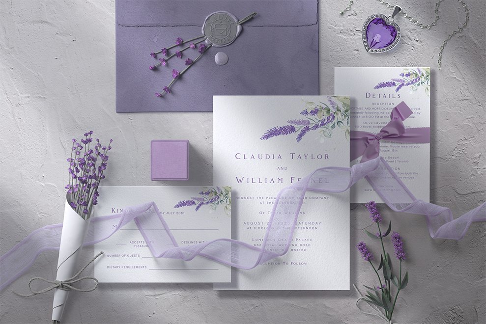 Lavender Wedding Invitation Suite.