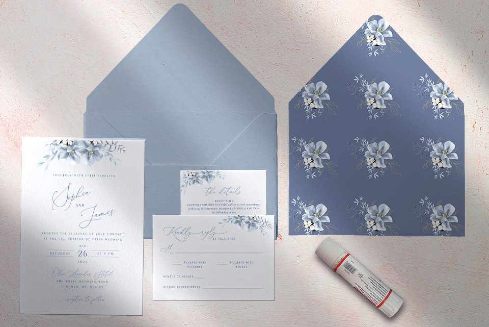 Materials needed to affix wedding envelope liner inside wedding envelope.