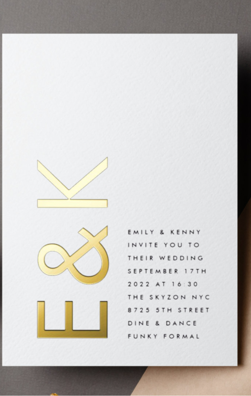 Gold Foil Monogram Modern Wedding Invitation.