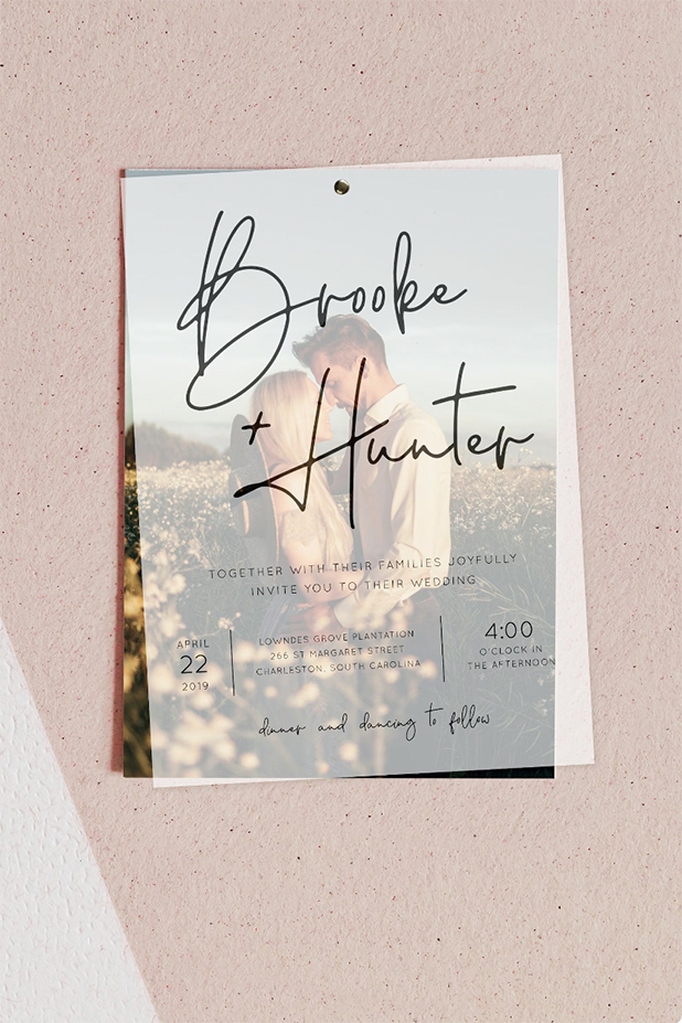 Photo Vellum Overlay Wedding Invitation.