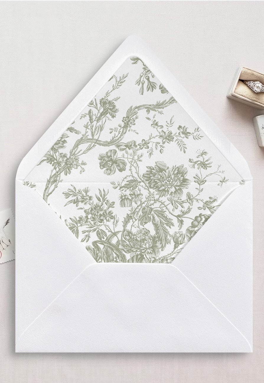 Vintage Sage Green Floral Wedding Envelope Liner.