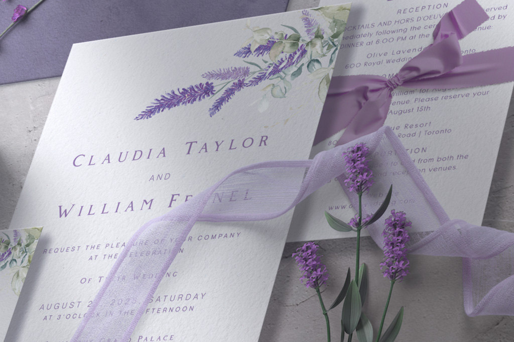 Serif Font Wedding Invitation Suite.