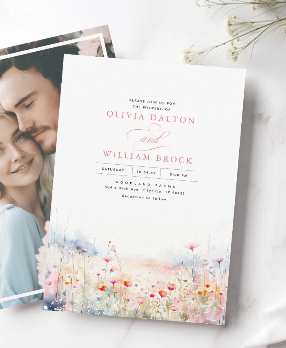 Soft Pastel Meadow Wedding Invitation.