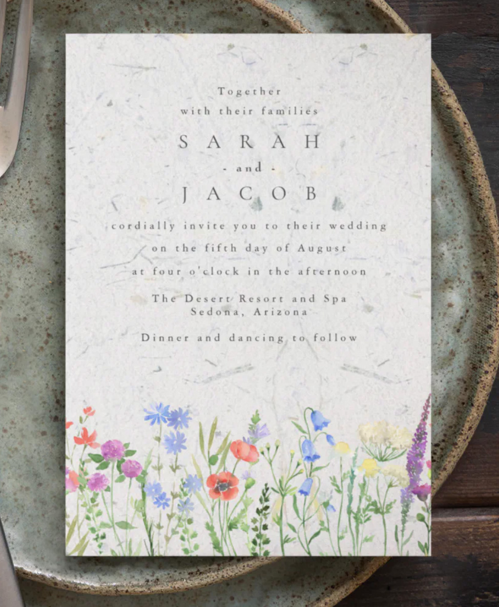 Wildflower Meadow Boho Wedding Invitation.