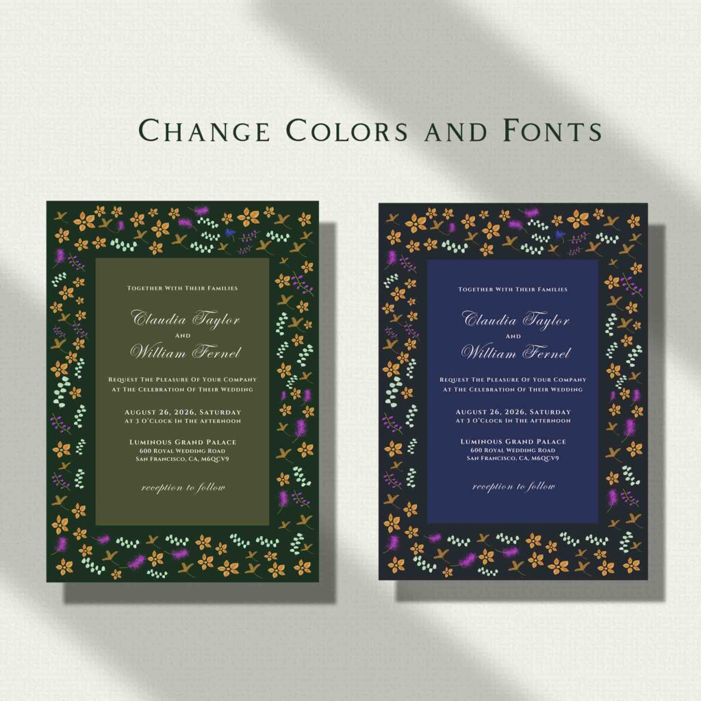 Picture showing colors getting changed for the wedding invitation template.