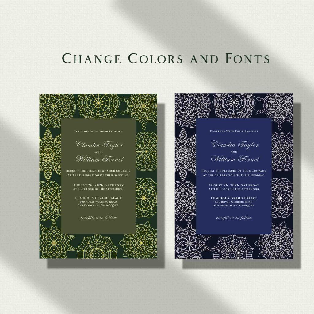 Picture showing alternate colors for the original wedding invitation.