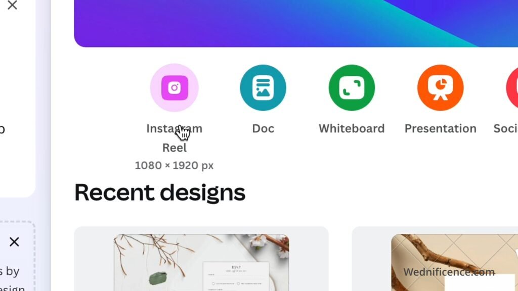 Canva's screenshot showing Instagram Template Option.